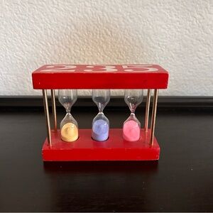 Vintage wooden brass triple hourglass timer from the 1960s 2, 3, 5 minute timer